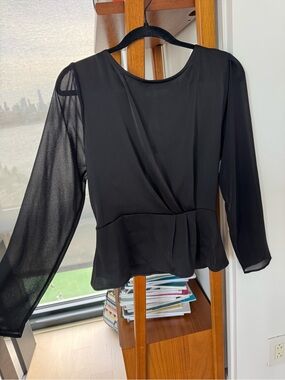 Blackstrad Lucia Top: Black Long-Sleeve Peplum Blouse